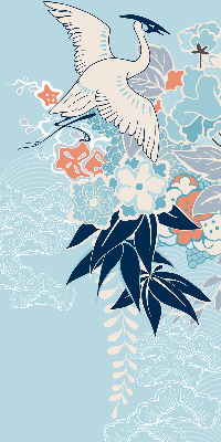 Store occultant fenêtre avec motif d’héron dans les fleurs
