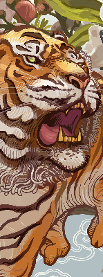 Store enrouleur occultant avec motif tigre dans les fleurs