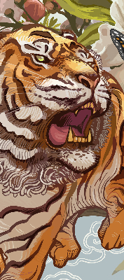 Store enrouleur occultant avec motif tigre dans les fleurs