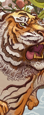 Store enrouleur occultant avec motif tigre dans les fleurs