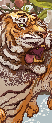 Store enrouleur occultant avec motif tigre dans les fleurs