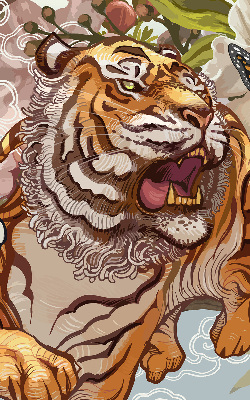 Store enrouleur occultant avec motif tigre dans les fleurs