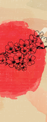 Store fenêtre intérieur avec des fleurs dans un cercle rouge