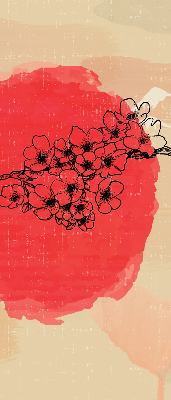 Store fenêtre intérieur avec des fleurs dans un cercle rouge