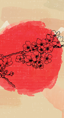 Store fenêtre intérieur avec des fleurs dans un cercle rouge