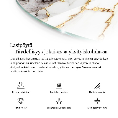 Plateau en verre rond avec impression Rayures sur surface en béton