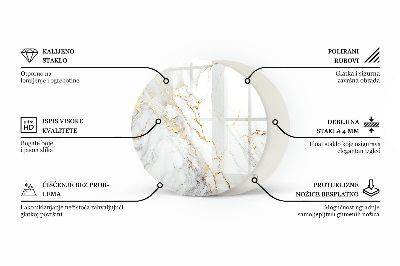 Plateau en verre rond avec impression Veines marbrées subtiles