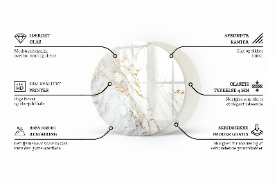 Plateau en verre rond avec impression Marbre avec veines délicates