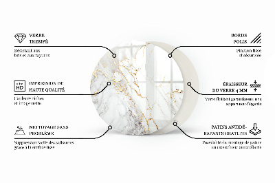 Plateau en verre rond Motif marbré élégant