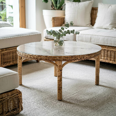 Plateau en verre rond avec impression Motif imitant le marbre