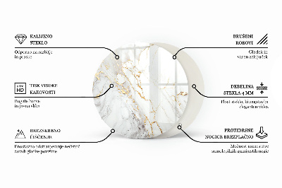 Plateau en verre rond avec impression Motif imitant le marbre