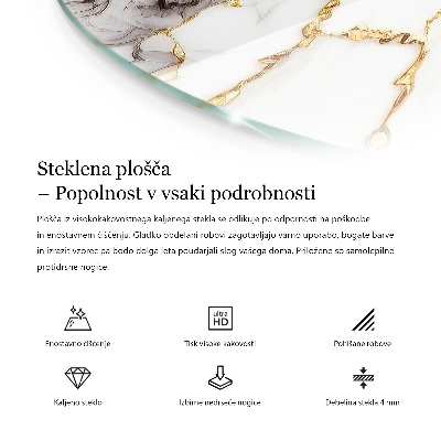 Plateau en verre rond avec impression Motif imitant le marbre