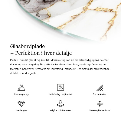 Plateau en verre rond avec impression Motif imitant le marbre