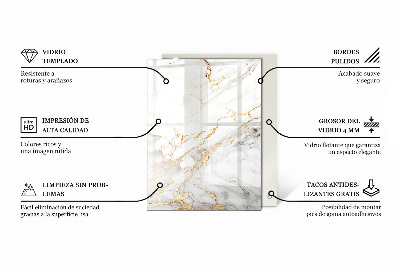 Plateau en verre rectangulaire avec impression Marbre avec veines délicates