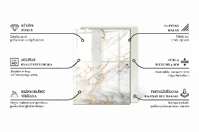 Plateau en verre rectangulaire avec impression Marbre avec veines délicates