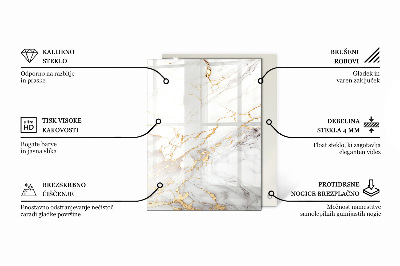 Plateau en verre rectangulaire avec impression Marbre avec veines délicates