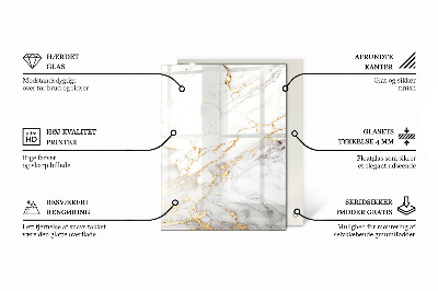 Plateau en verre rectangulaire avec impression Marbre avec veines délicates