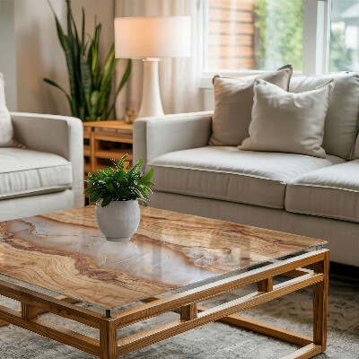 Plateau en verre décoratif avec impression Bois en harmonie avec la résine