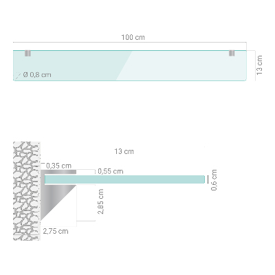 Étagère sous miroir en verre Semi-transparente
