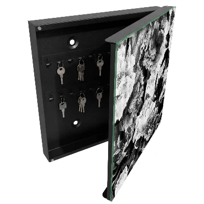 Armoire à clés décorative Fleurs noires et blanches