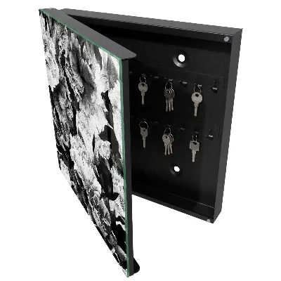 Armoire à clés décorative Fleurs noires et blanches