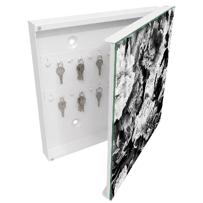 Armoire à clés décorative Fleurs noires et blanches