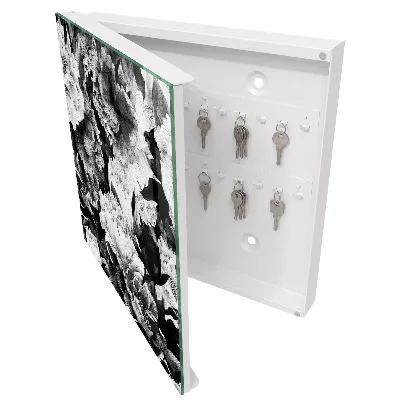 Armoire à clés décorative Fleurs noires et blanches