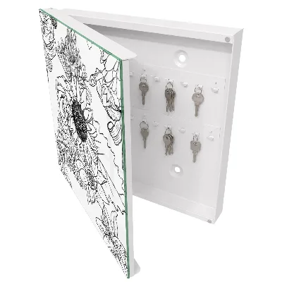 Boîte à clés murale décorative Fleurs noires et blanches