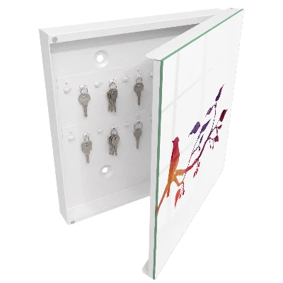 Armoire à clés design Une branche avec un oiseau