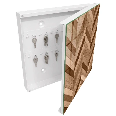 Boîte à clés murale décorative Chevrons en bois