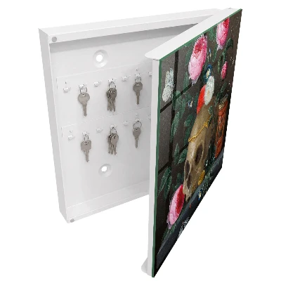 Armoire à clés décorative Crâne et fleurs