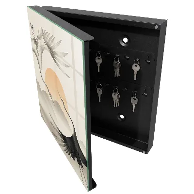 Armoire à clés décorative Grues japonaises sur fond de soleil levant