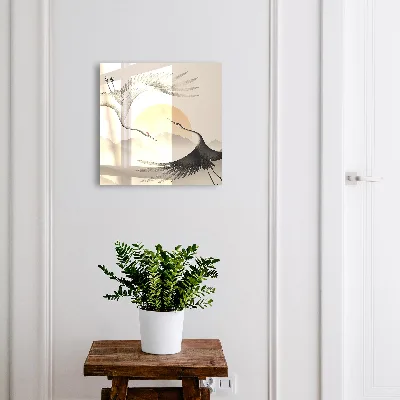 Armoire à clés décorative Grues japonaises sur fond de soleil levant