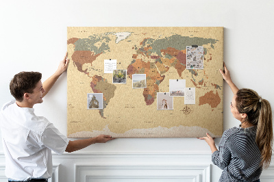 Tableau affichage en liège Carte du monde vintage