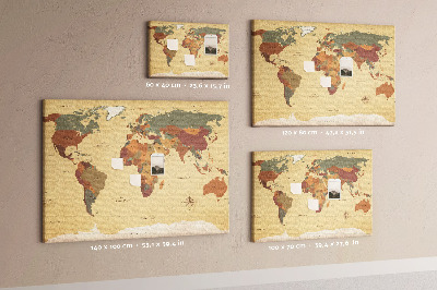 Tableau d'affichage Tableau en liège Punaises 140x100 Carte du monde