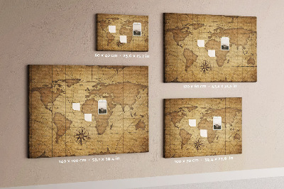 Tableau de liège décoratif Carte du monde vintage