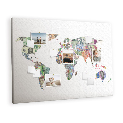 Tableau de liège décoratif Carte du monde