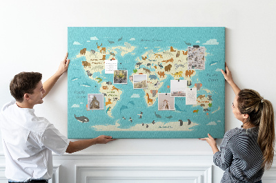 Tableau de liège décoratif Carte du monde animal