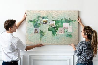 Tableau affichage en liège Carte du monde aquarelle