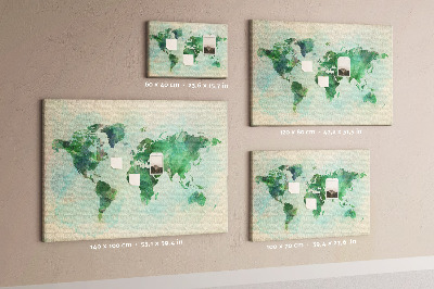 Tableau affichage en liège Carte du monde aquarelle