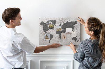 Tableau affichage en liège Carte du monde en béton