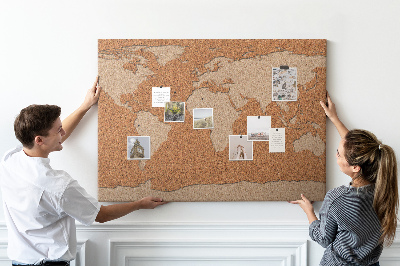 Tableau de liège décoratif Carte du monde bois