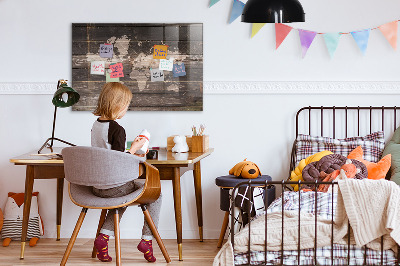 Tableau magnétique enfant Carte du monde sur bois