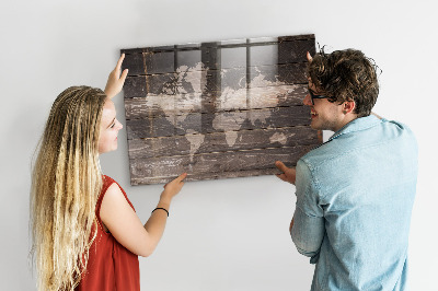 Tableau magnétique enfant Carte du monde sur bois