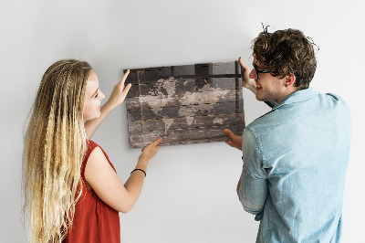 Tableau magnétique enfant Carte du monde sur bois