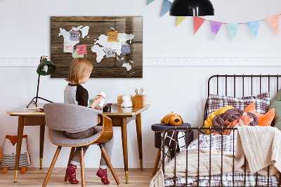 Tableau magnétique enfant Carte du monde sur les planches