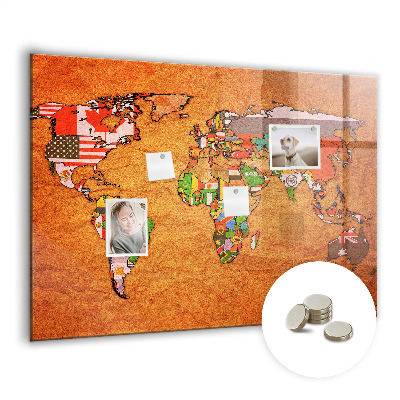 Tableau magnétique enfant Carte du monde avec drapeaux
