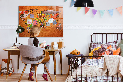 Tableau magnétique enfant Carte du monde avec drapeaux