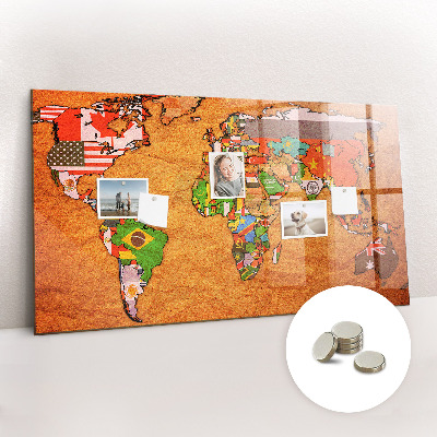 Tableau magnétique enfant Carte du monde avec drapeaux