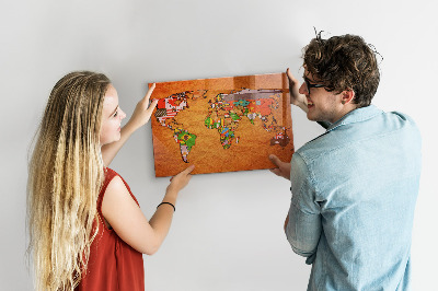 Tableau magnétique enfant Carte du monde avec drapeaux